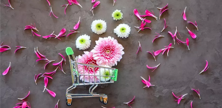 Einkaufswagen mit Blüten